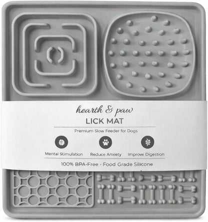 Hearth & Paw Silicone Lick Mat for Dogs Slow Feeder & Enrichment Mat, Food-Grade 100% BPA-Free Silicone, Mental Stimulation, Better Digestion, Anxiety Relief, Multiple Colors Available (Gray)