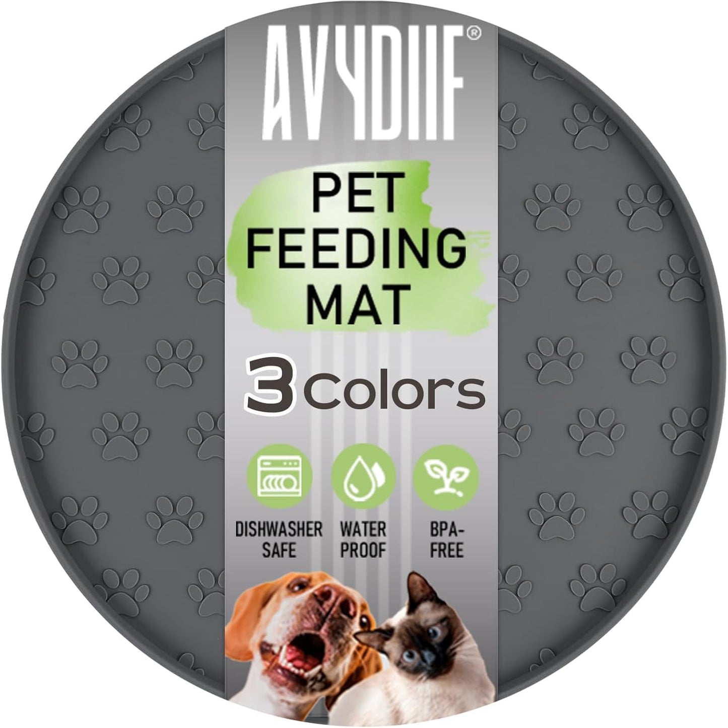 Pet Feeding Mats for Food and Water, Waterproof Anti-Slip Placemats for Dog Cat Bowl, 1 Pack Silicone Pet Food Mat, Dishwasher Safe 10.9 × 10.9 (1 Pack, Black)