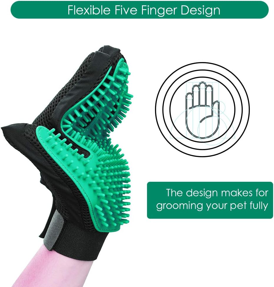 Upgrade Efficient Pet Hair Remover Gloves - Gentle Shedding Brushes for Dogs, Cats & Horses with Long and Short Hair - 1 Pair (Blue)