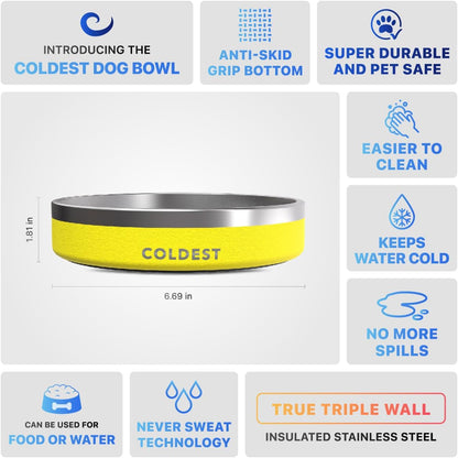 Coldest Dog Bowl - Anti Rust Metal, Non Slip, 3 Layers Insulated Stainless Steel Dog Bowls - Spill Proof & Heavy Duty - Water Bowl for Dogs, Cats & Pets, Dish Washer Safe (21 oz, Stealth Black)