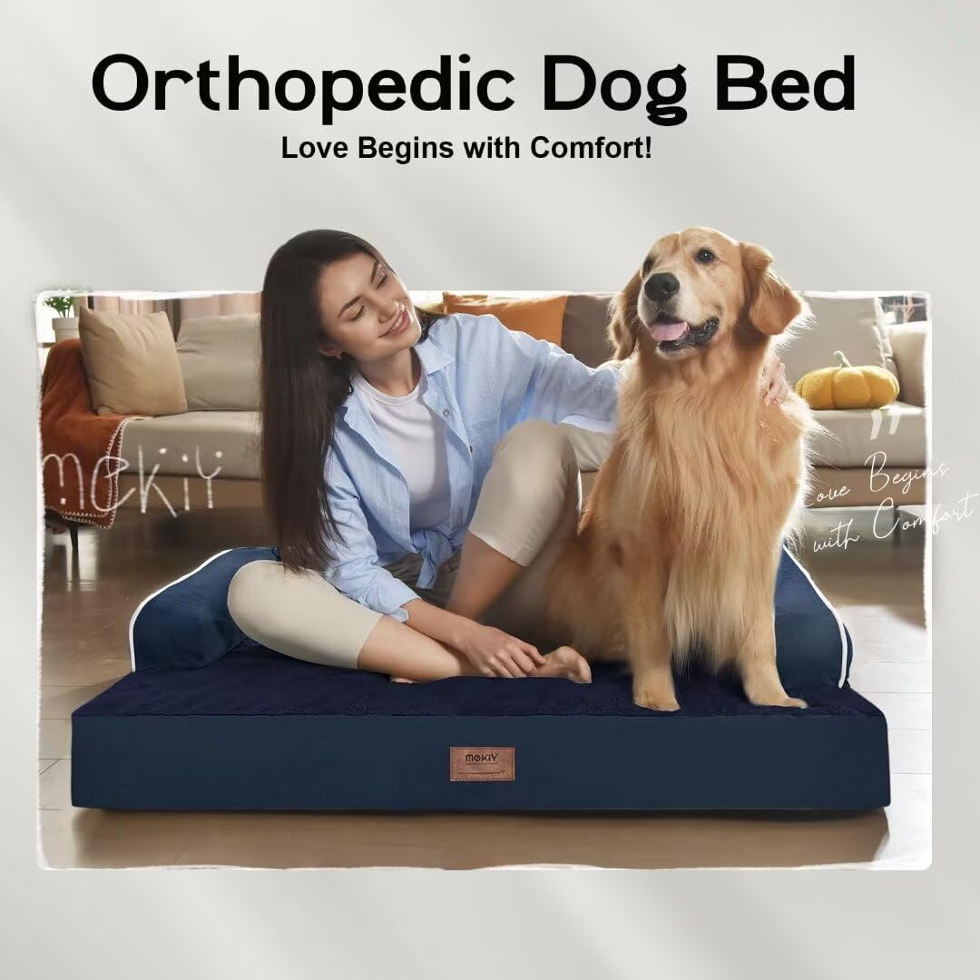 Large Dog Bed Orthopedic Washable - Beds Bolster - Medium XL XLarge Big Dogs - Memory Foam Couch Sofa - Waterproof with Removable Cover