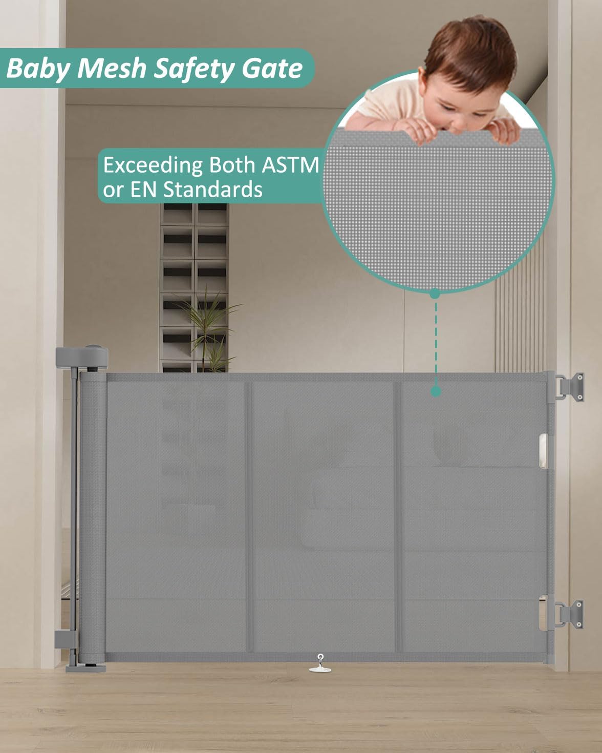 Miumoon 150 inch Retractable Baby Gates 42 inch Tall, Retractable Gate with Reinforced Strip Design to Prevent Crawling Through, 12 FT Extra Wide Retractable Dog Gate for Indoor/Outdoor
