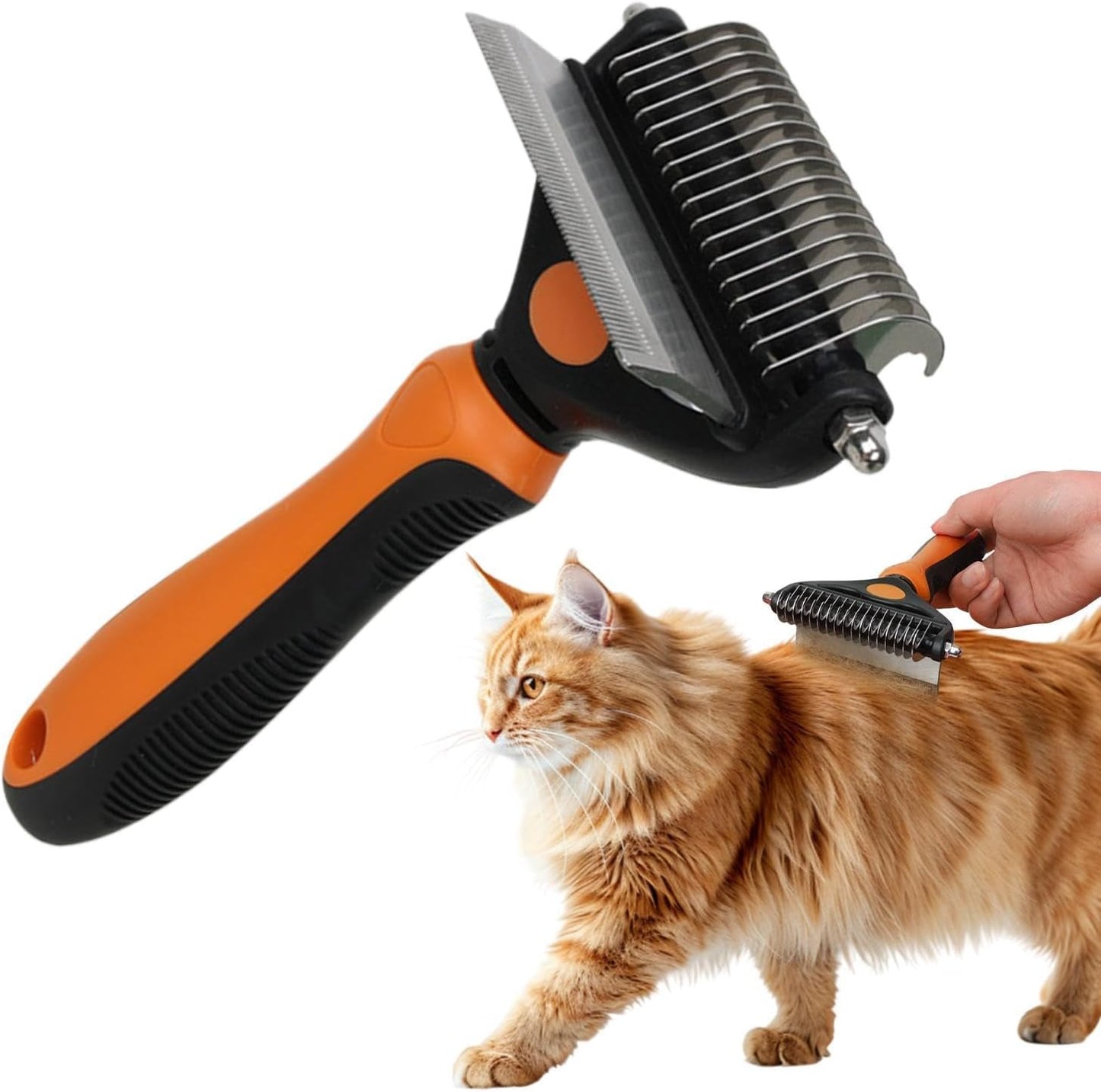 Pet Undercoat Rake, Non-Slip Handle, 17.3x10x4.3cm, Pet Grooming Tool, Dog Dematting Comb, Safety Tips Design, for Thick Coat, Puppy and Kitten Grooming