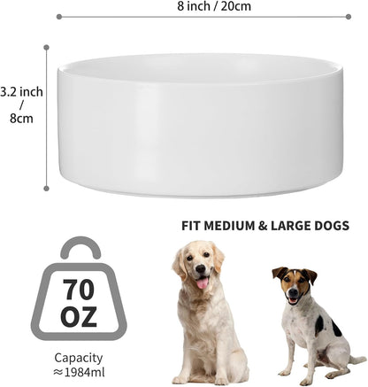 6'' Ceramic Raised Dog Bowl - 30Oz Dog Food & Water Bowl with Elevated Non-Slip Bamboo Stand, Dishwasher & Microwave Safe, Anti Vomiting Heavy Duty Pet Bowl for Small and Medium Dogs, White