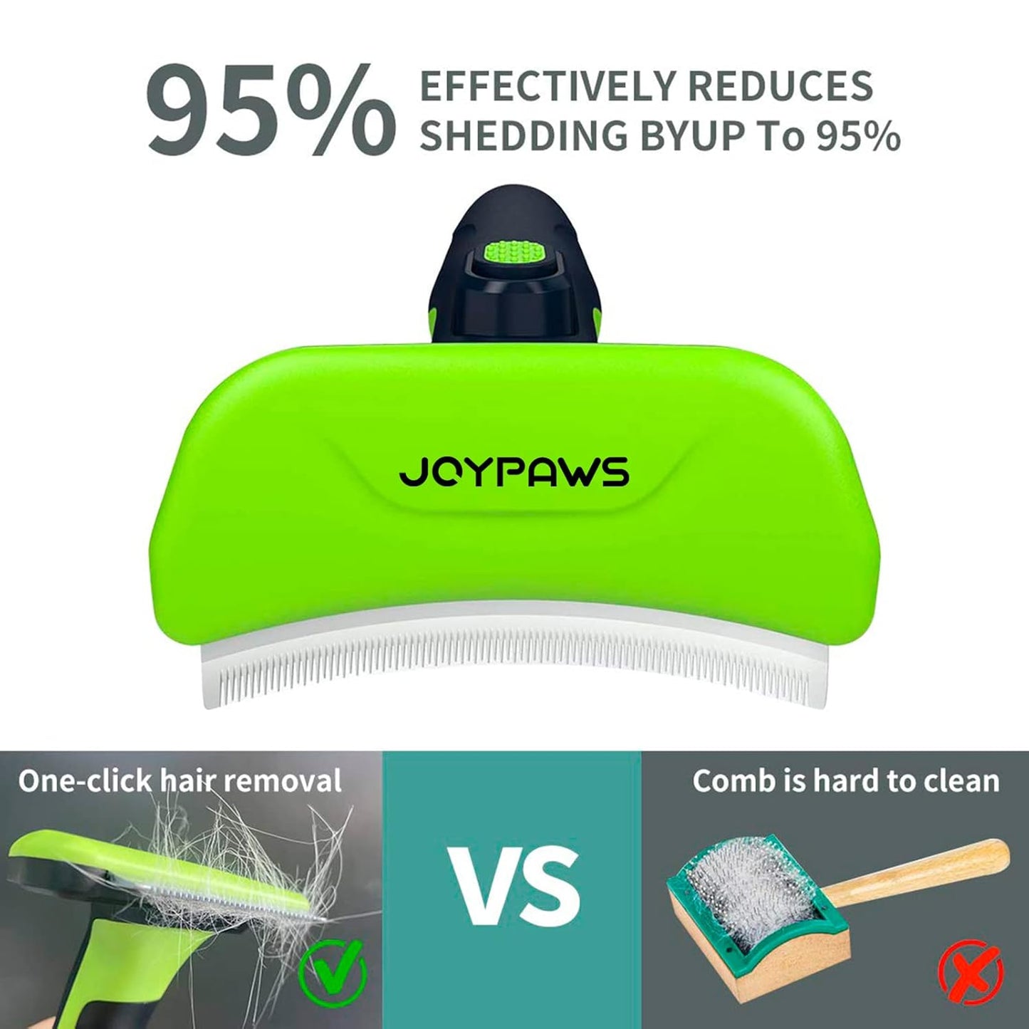 Pet Grooming Brush for Dogs and Cats, Self-Cleaning Undercoat Deshedding Tool, Effectively Reduces Shedding by Up to 95%, Long or Short Hair Remover for Grooming, Green, Hair Brush