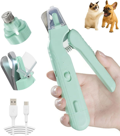 2-in-1 Dog Nail Clipper & Nail Grinder with 2 LED Lights Splash Guard for Large Medium Small Cats Dogs Pets Paw Trimmer Claw Grinders USB Rechargeable White