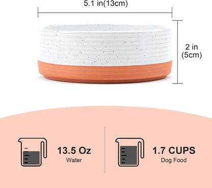 SPUNKYJUNKY Elevated Dog Bowls Ceramic, 6.1'' Dogs and Cat Food Water Bowls Raised with Non-Slip Bamboo Stand for Medium Sized Breed Microwave Dishwasher Safe - 28.7 OZ,Beige