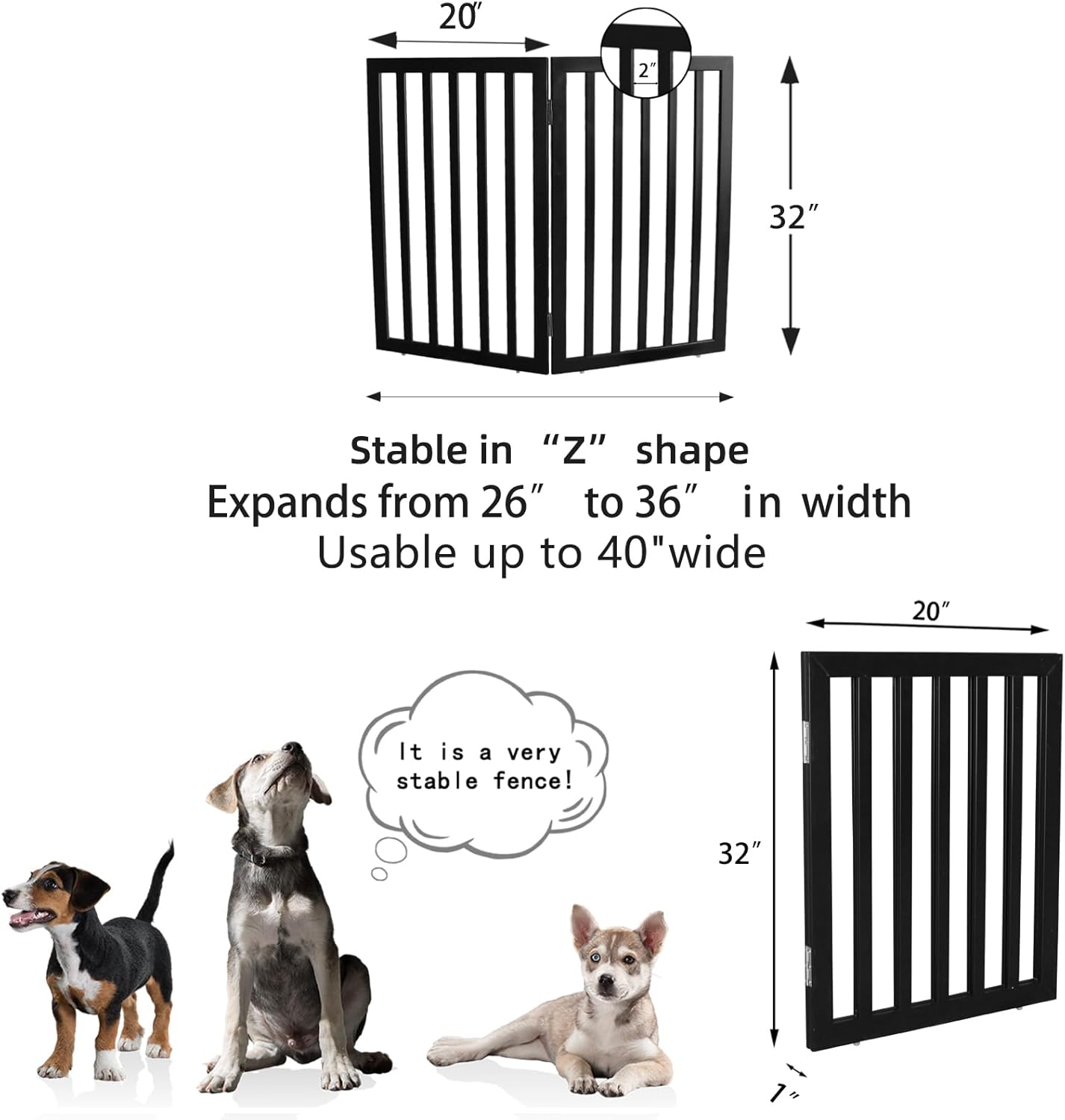 ZJSF Freestanding Indoor Dog Gate for House Foldable Wood Brown Puppy Gate for Doorways Pet Gate for Stairs Extra Wide Pet Fence 24" Height 2 Panels