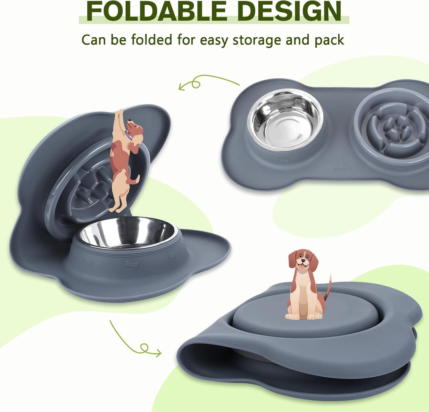 Pecute Slow Feeder Dog Bowls to Slow Down Eating, Dog Bowl Slow Feeder with No-Spill Non-Skid Silicone Mat, Food-Grade Safe Dog Food Bowls Slow Feeder, Stainless Steel Dog Water Bowl for Dogs Cats