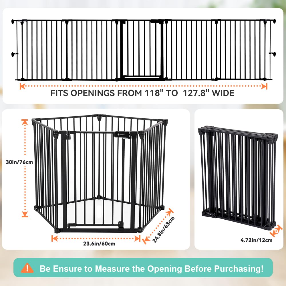 COMOMY 80" Extra Wide Baby Gate, Dog Gate for House Stairs Doorways Fireplace, Auto Close Pet Gate with Door Walk Through, 3 Metal Panels, Hardware Mounted Baby Fence Indoor Outdoor(30" Tall, Black)