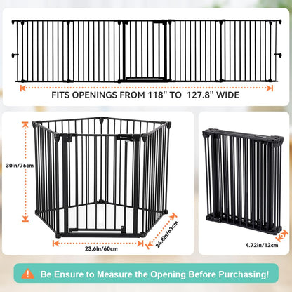 COMOMY 80" Extra Wide Baby Gate, Dog Gate for House Stairs Doorways Fireplace, Auto Close Pet Gate with Door Walk Through, 3 Metal Panels, Hardware Mounted Baby Fence Indoor Outdoor(30" Tall, Black)