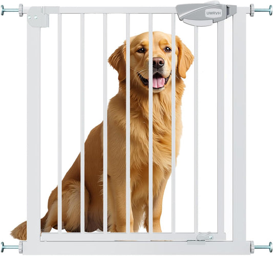 Safety Gate for Stairs & Doorways, Auto-Close Baby Gate or Dog Gate – Pressure Mount No Drilling, 30" Tall All Metal Frame with Dual Locking System (White, 30" Tall 29"-33" Wide)