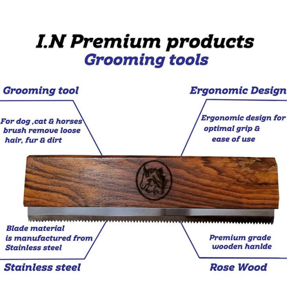 Original Deshedding Grooming Tools for Horse, Cats & Dogs Easy Ergonomic Wooden Handle Professional Brush Grooming Tool, Remove painlessly 95 Percent of Lose Hair Fur & Dirt (5 inch)