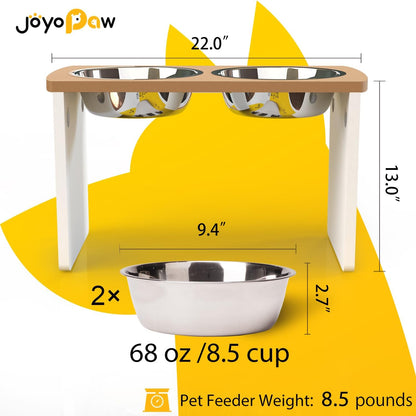 Elevated Dog Bowls, Bamboo Raised Dog Bowl for Medium Dogs, with 2 Stainless Steel Bowls (7'' Tall-40 oz Bowl)