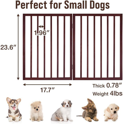 Japard Dog Gate 2 Panels - Foldable Indoor Fence Freestanding with Support Feet, 24 in Tall 35.4" Wide, Small Pets, Cats, Rabbits, Puppy, Lightweight 4 lbs (Wood Brown, Mahogany)