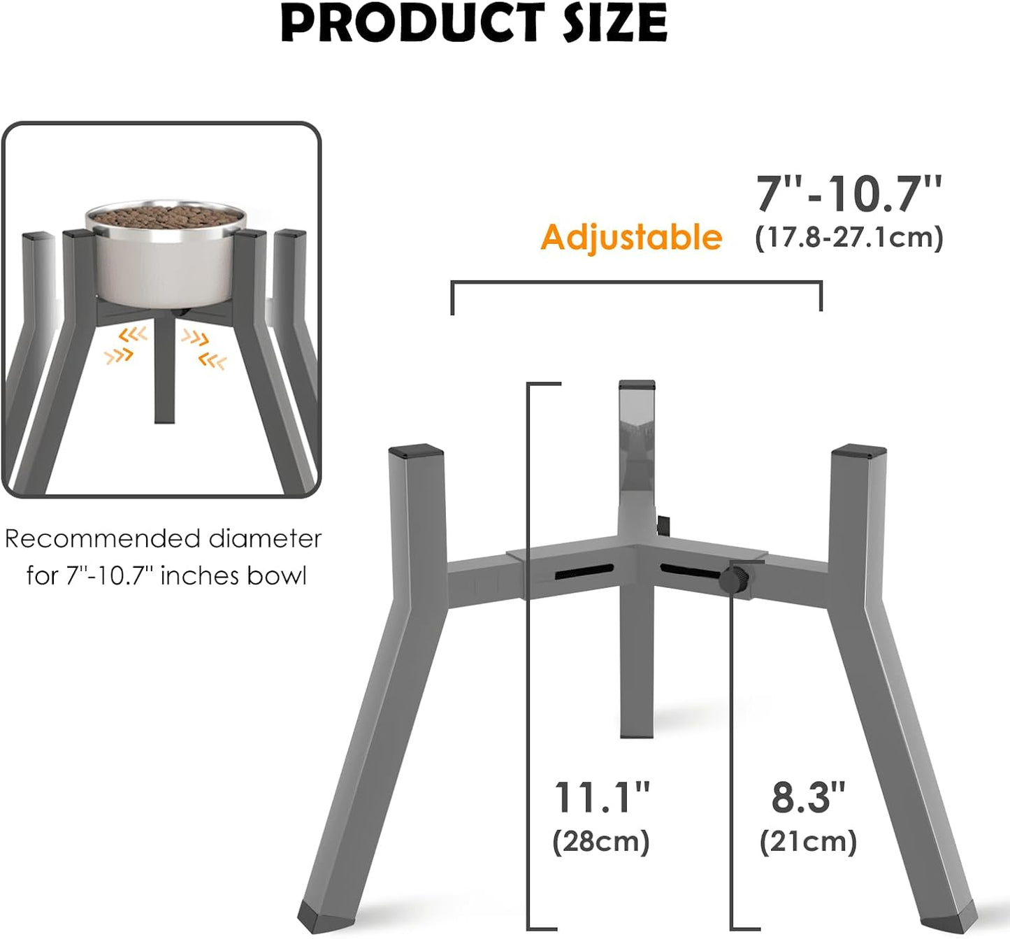 Elevated Dog Bowls for Large and Extra Large Dogs, Adjustable Width Dog Bowl Stand for 7-10.6" Wide Bowls, Food and Water Feeder, 13.7 in Tall Single Holder (Bowl Not Included)