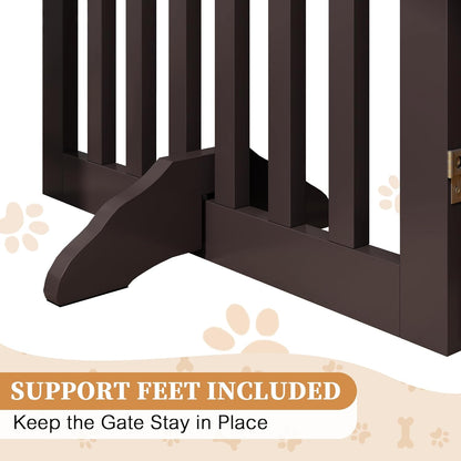 PUPETPO 24”H Freestanding Wooden Pet Gate, Dog Gate for Stairs, Doorways, and Hallways, Step Over Foldable Pet Fence for Indoor Use, Support Feet Included, 60 inch Wide 3 Panels, Grey