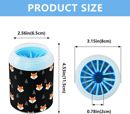 Forest Fox Tree Black Pattern Dog Paw Cleaner Cup with Soft Silicone Brush, Lightweight Portable Small Muddy Paw Washer for Dogs, Easy to Use Pet Foot Cleaner