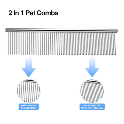 Dog Comb for Grooming Matting, ddoutot Cat Domb with Rounded Ends Stainless Steel Teeth, Metal Comb for Dogs-Long and Short Haired such as Greyhound Poodle Doodle and Pet Cat, 7.4"/Sliver