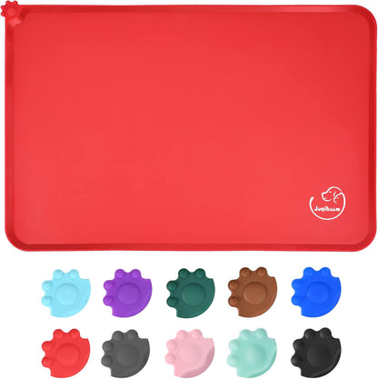 Silicone Waterproof Dog Cat Pet Feeding Mats, Non Slip, Easy Clean Pet Dog Cat Bowl Mats Placemat (18.5" x 11.5") Green