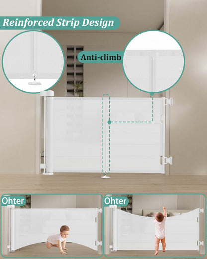 Miumoon 120 inch Retractable Baby Gates 34 inch Tall, Retractable Gate with Reinforced Strip Design to Prevent Crawling Through, 10 FT Extra Wide Retractable Dog Gate for Indoor/Outdoor