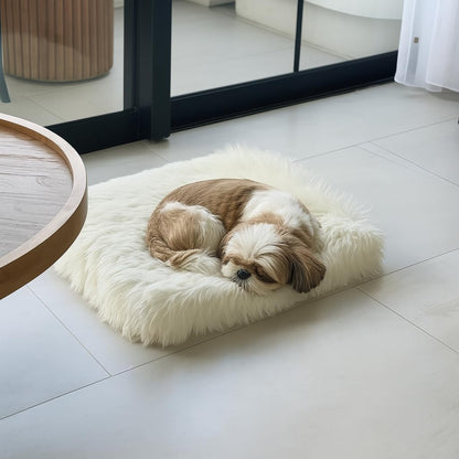 IHAPPYDOG Luxury Faux Fur Orthopedic Dog Bed, Memory Foam Dog Bed for Small, Medium, Large and XL Pets, Fluffy Pet Bed with Waterproof and Washable Cover (White w/Brown Tips, 50"x30")