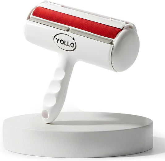 YOLLO Roller Pet Hair Remover - Portable Dog Hair Remover - Self-Cleaning Pet Hair Remover with Built-in Fur Bin, Reusable Lint Roller for Dog & Cat Hair on Furniture, Carpet, Sofa, Bed, Car - White