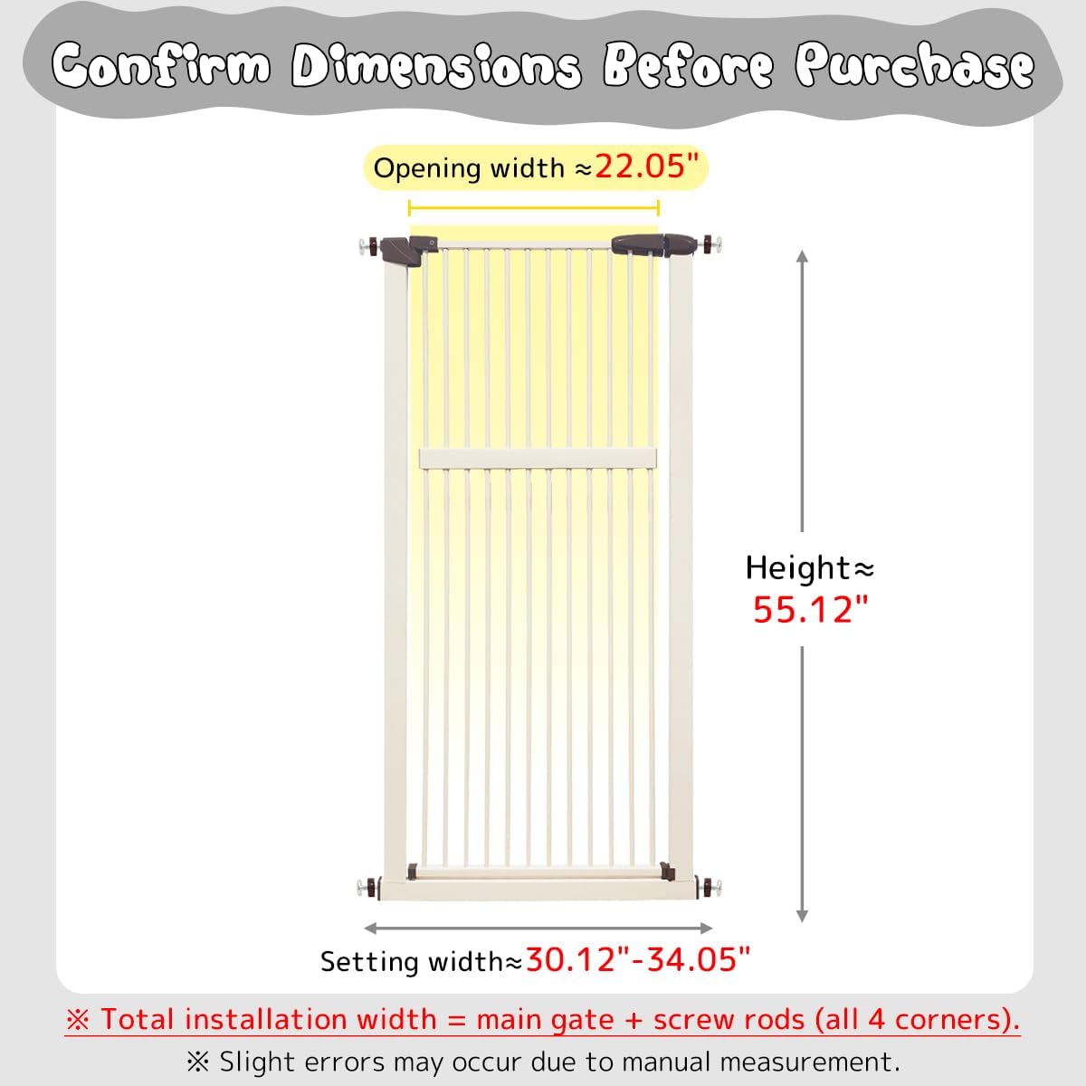 Lumizone Extra Tall Cat Gate 61.02" High Pressure Mounted Extra Wide 30.12"-34.05" (17Sizes) 1.37" Gap No Drilling Auto-Close Tall Pet Gate for Dogs (Black, 30.12"-34.05" W)