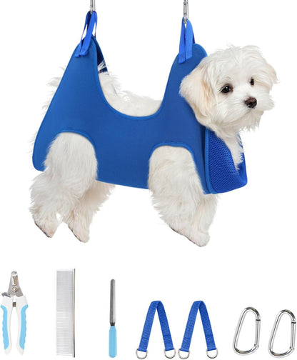 Supet Dog Grooming Hammock Harness for Dogs Cats, Relaxation Pet Nail Clipper Hammock, Restraint Dog & Small Animal Leashes Sling for Groomingk for Nail Trimming (Coral Blue, S)