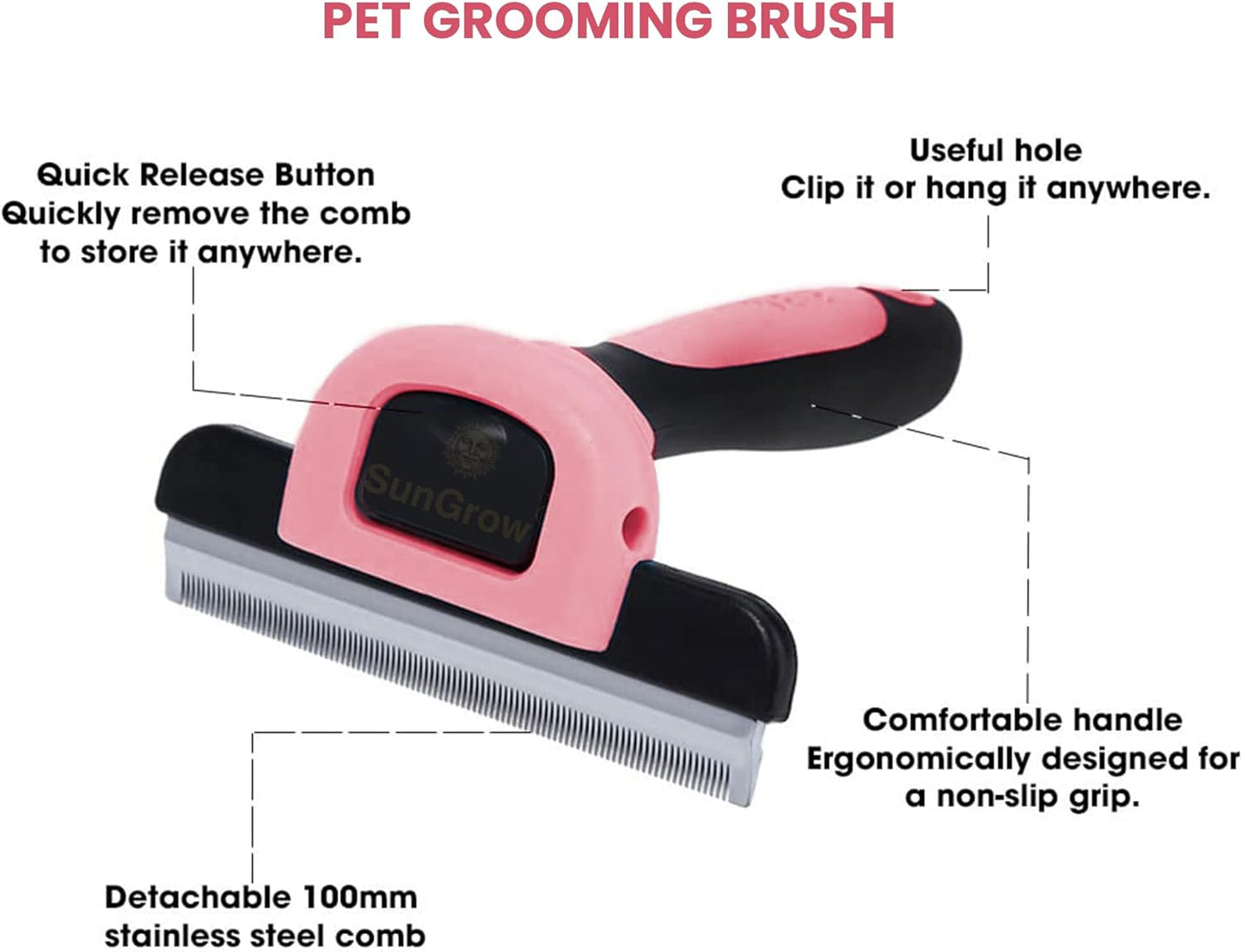 SunGrow Dog and Cat Deshedding Brush, Minimizes Shedding, Enhances Coat Health, Gentle on Skin, Suitable for Rabbits & Ferrets, 4" Steel Blade