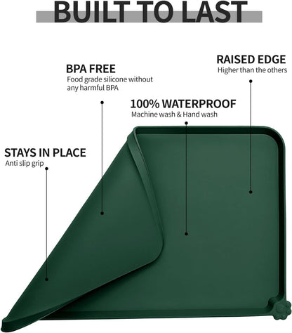 Reopet Waterproof Pet Feeding Mat, Non-Slip Silicone Placemats for Dog Cat Food and Water Bowl, High Raised Edges to Prevent Spills and Protect Floors