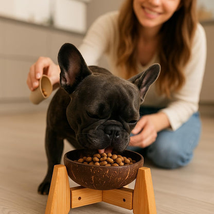 Elevated Slow Feeder Dog Bowls Large Breed - (12-inch-high) - Raised Bowl with Anti-Choking Insert - Stainless Metal and Bamboo
