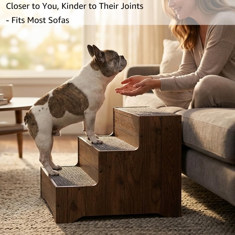beeNbkks Furniture Style Dog Stairs, Pet Steps for Small Dogs and Cats, Wooden Non-Slip Pet Ladder for Elderly Injured Pets Short Legged Puppy to Reach Couch Sofa High Bed Windowsill