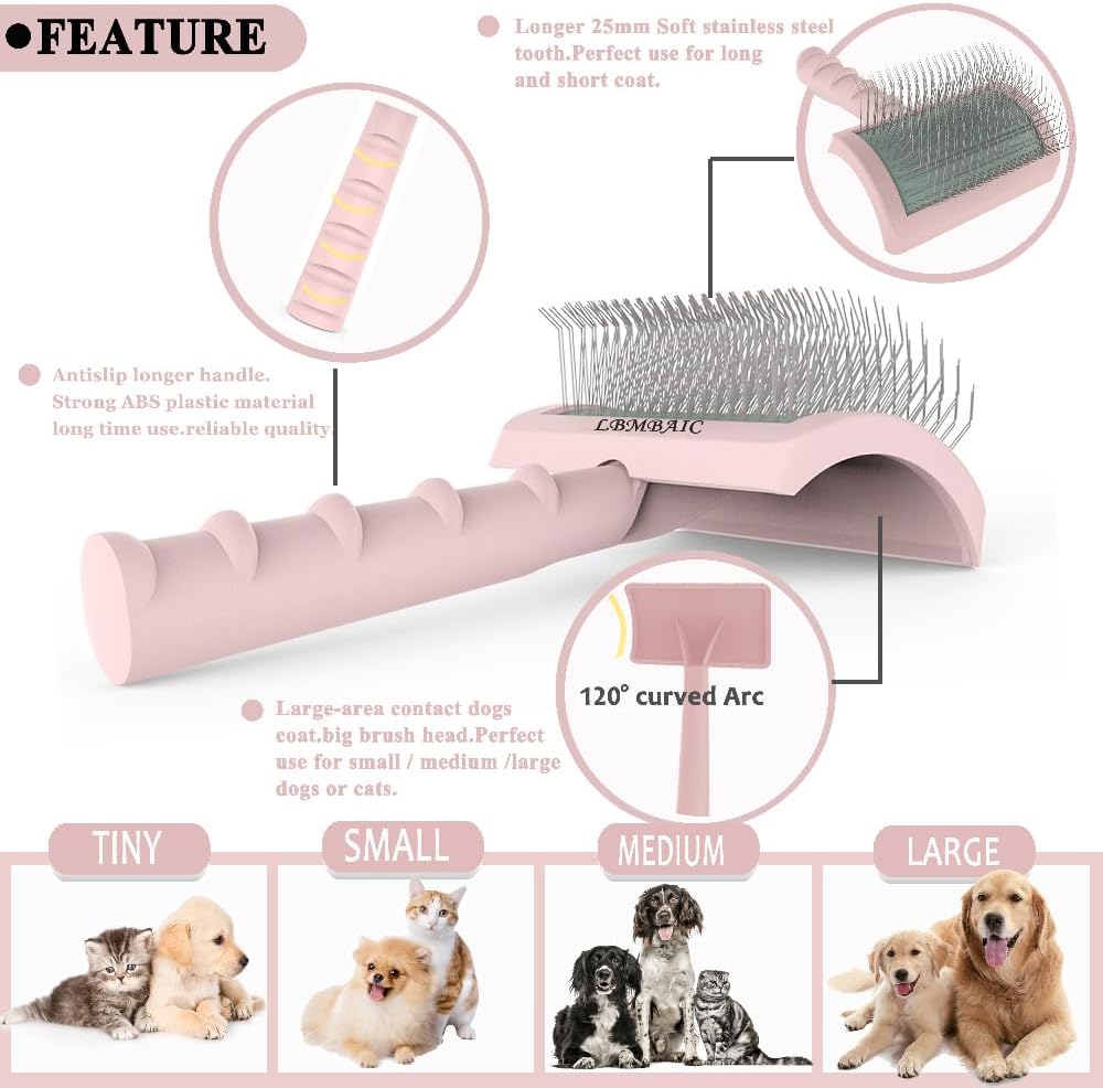 Slicker Brush for Poodles and Goldendoodles - Curved Brush for Thick, Fluffy, Shedding Fur on Dogs and Cats - Soft, Gentle Pins for Grooming (Blue)