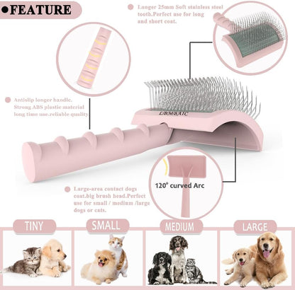 Slicker Brush for Poodles and Goldendoodles - Curved Brush for Thick, Fluffy, Shedding Fur on Dogs and Cats - Soft, Gentle Pins for Grooming (Blue)