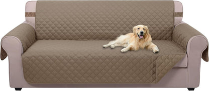 U-NICE HOME Reversible Sofa Cover Washable Couch Cover for Dogs Friendly with Elastic Straps Water Repellent Furniture Protector for 3 Cushion Couch (Sofa, Coffee/Beige) - Colors A