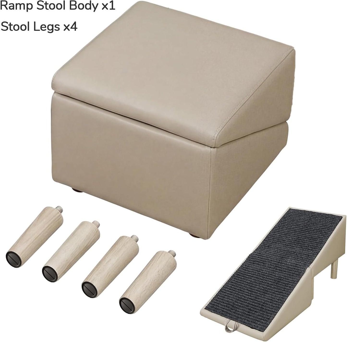 Dog Safety Ramps, Foldable 2-in-1 Wooden Pet Stairs & Steps & Ottoman, Solid Wood Anti-Slip & High-end Leather Material Pet Ramp, Split Ottoman Design, Pet Steps for Puppy Senior Injured Dogs