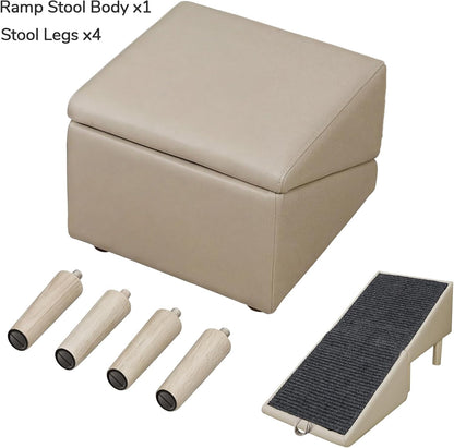 Dog Safety Ramps, Foldable 2-in-1 Wooden Pet Stairs & Steps & Ottoman, Solid Wood Anti-Slip & High-end Leather Material Pet Ramp, Split Ottoman Design, Pet Steps for Puppy Senior Injured Dogs