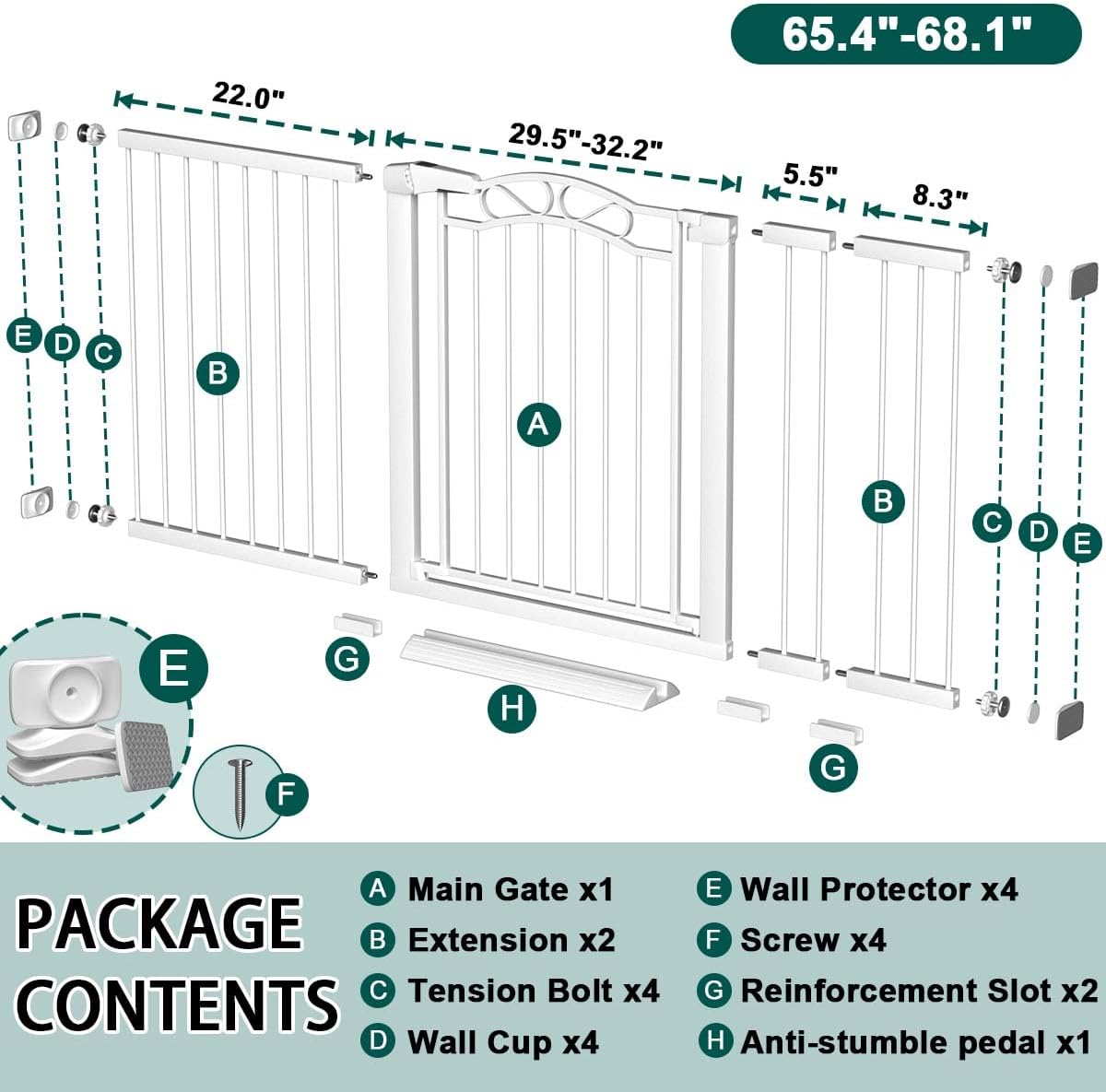 Fairy Baby 68.1"-70.8" Extra Wide Press Mounted Baby Gate Indoor for Kids Or Pets Walk Thru No Drill Long Dog Gates for The House Doorway Child Safety Gate