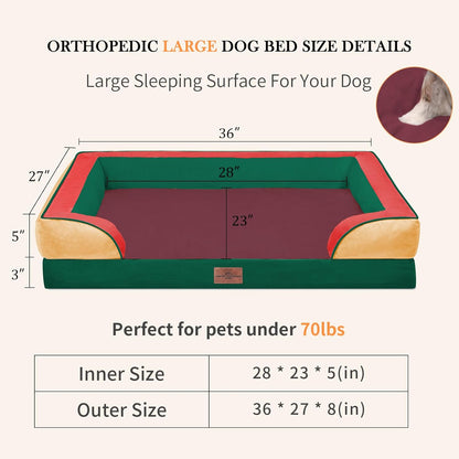 Comfort Expression Orthopedic Dog Bed for Extra Large Dogs 42x30 Inch, Waterproof Egg Crate Foam XL Pet Bed with Removable Bolsters, Dog Couch with Washable Cover & Non-Slip Bottom, Grey - Colors B