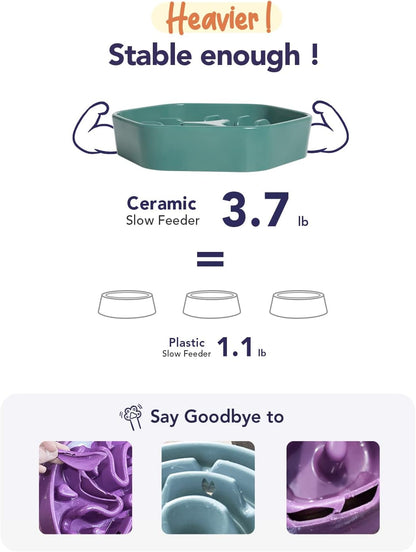 Slow Feeder Dog Bowl - 1.5 Cups Ceramic Puzzle Feeder for Small & Medium Breeds, Maze Design Bowl for Puppy & Fast Eaters, White Pet Dish to Control Eating Speed
