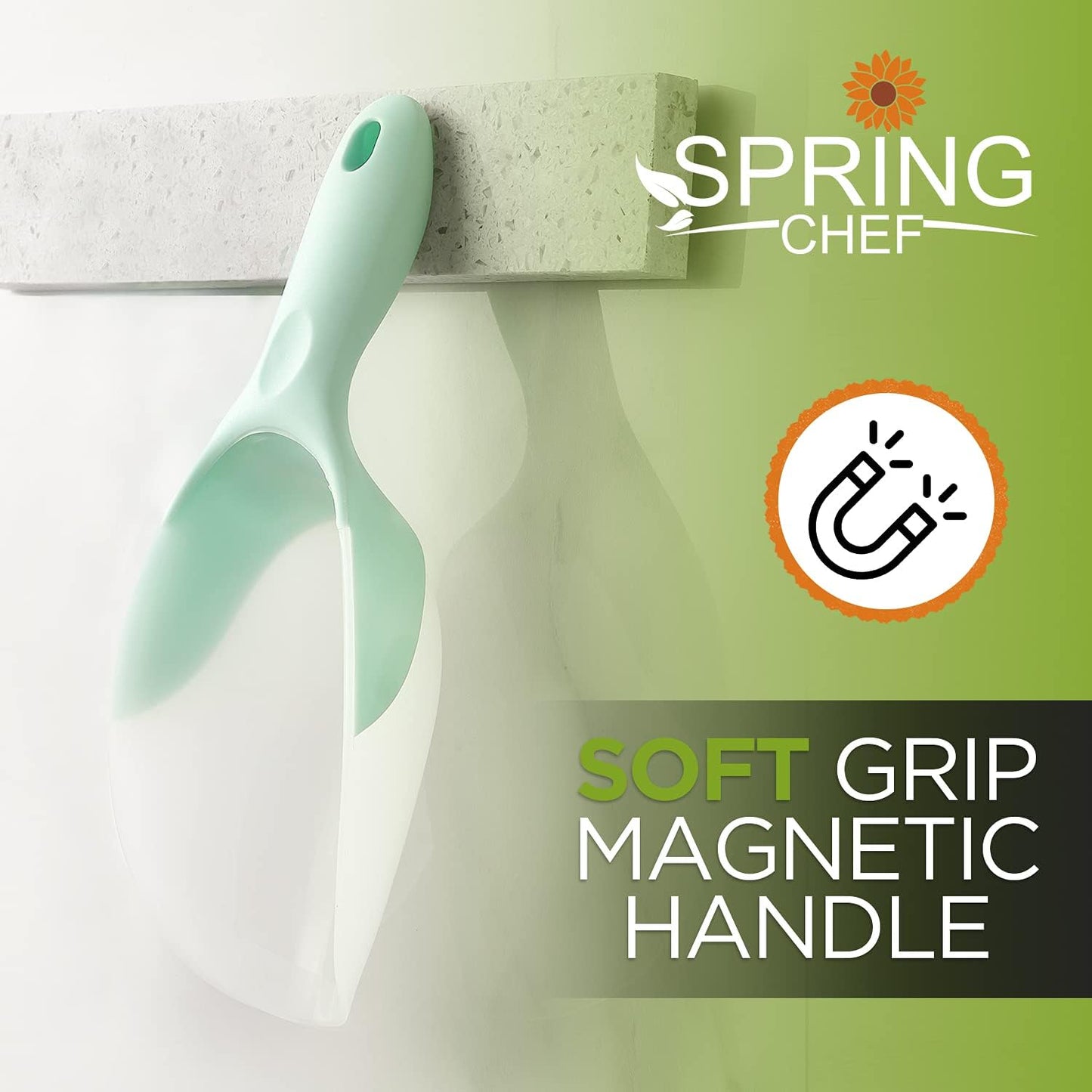 Spring Chef Dog Food Scoop, Contoured Translucent Flexi-Plastic Pet Food Scooper with Soft Grip Handle, Kitchen Magnetic Ice Scoop for Freezer, Ice Machine, Popcorn, Flour, Coffee Bean - Mint