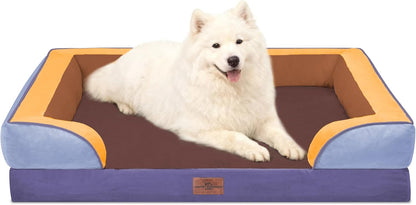 Comfort Expression Orthopedic Dog Bed for Extra Large Dogs 42x30 Inch, Waterproof Egg Crate Foam XL Pet Bed with Removable Bolsters, Dog Couch with Washable Cover & Non-Slip Bottom, Grey - Colors A