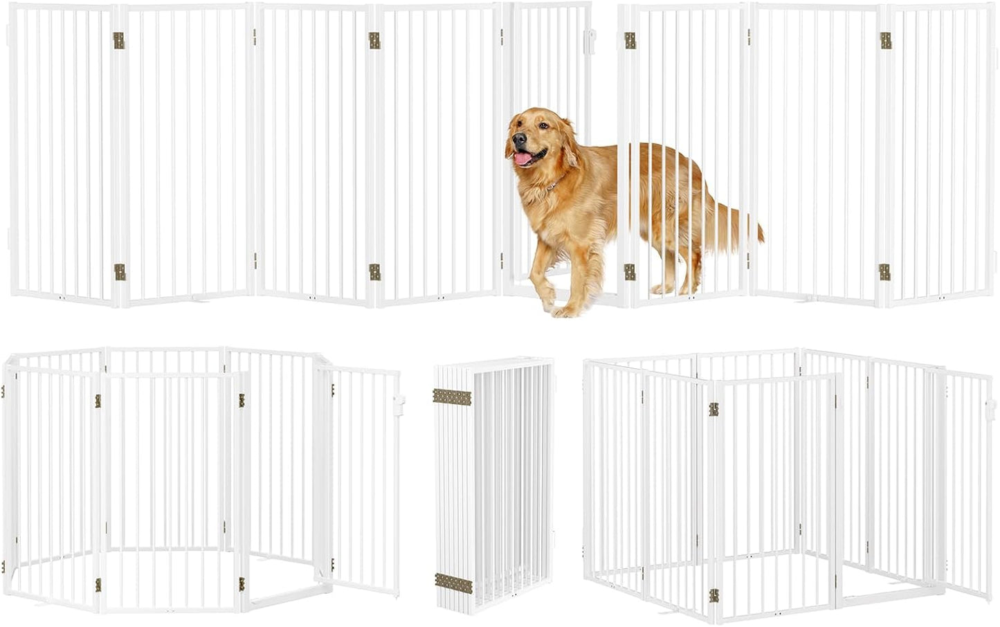 Metal Freestanding Dog Gates with Door for Outdoor Indoor,80'' Extra Wide 32'' Tall Free Standing Dog Gate for Doorways,Large Openings,Deck,Yard,Foldable Safety Pet Fence(Black,4 Panels)