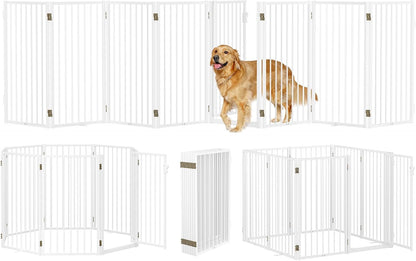 Metal Freestanding Dog Gates with Door for Outdoor Indoor,80'' Extra Wide 32'' Tall Free Standing Dog Gate for Doorways,Large Openings,Deck,Yard,Foldable Safety Pet Fence(Black,4 Panels)