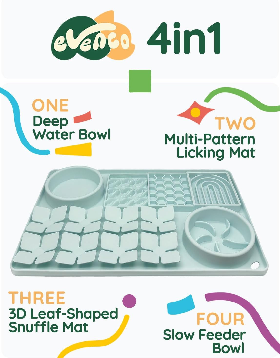Slow Feeder Bowl, Silicone Lick Mat with Suction Cups for Dog Cat, Snuffle Mat for Pet Smell Training, Puzzle Toys for Bored Puppy, Interactive Sniff Mat for Slow Eating and Keep Busy, Green