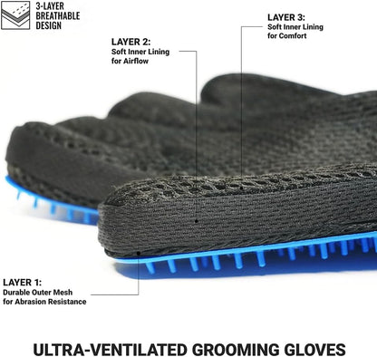 MEUOMIW Pet Grooming Glove for Dogs & Cats, 2-in-1 Pet Hair Remover Glove & Deshedding Brush, Gentle Massage Mitt for Shedding Control and Bathing, Safe for Short/Long Hair (Blue, 1-Pack, Right-Hand)