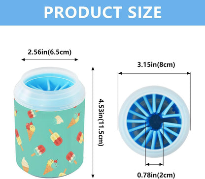 Ice Cream Teal Pattern Dog Paw Cleaner Cup with Soft Silicone Brush, Small Lightweight Portable Muddy Paw Washer for Dogs, Easy to Use Pet Foot Cleaner