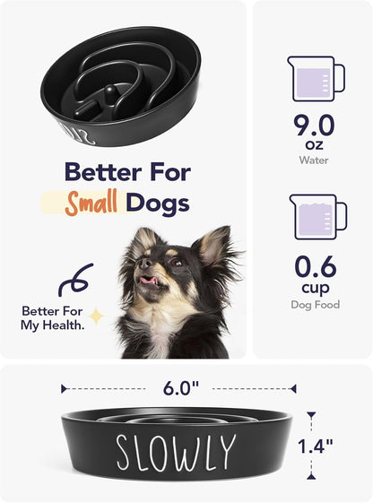 Slow Feeder Dog Bowl - 1.5 Cups Ceramic Puzzle Feeder for Small & Medium Breeds, Maze Design Bowl for Puppy & Fast Eaters, White Pet Dish to Control Eating Speed