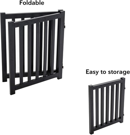LZRS 2-Panel Wooden Free Standing Foldable Dog Gate Indoor – Solid Hardwood 24" High, Step-Over Safety Pet Gate for Doorways, Stairs & Small Spaces - Indoor Use, White